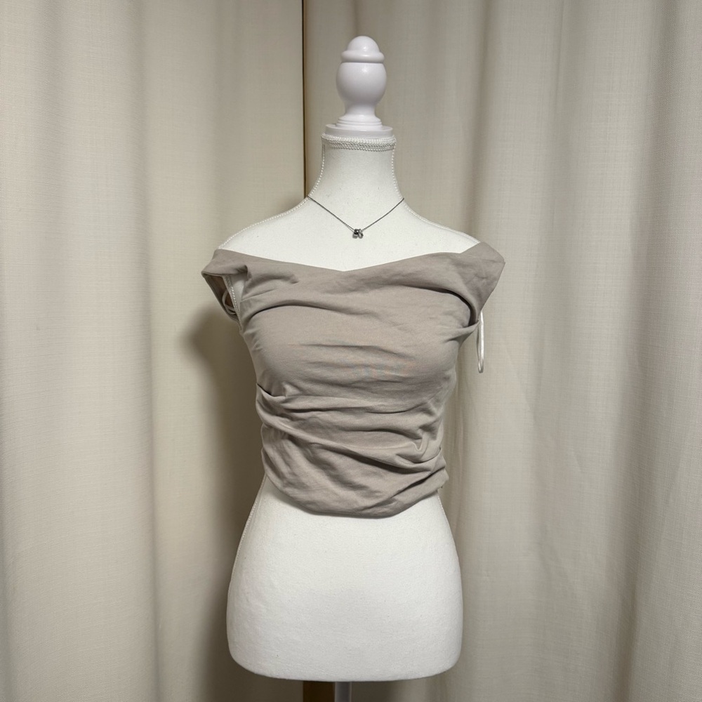 Zara Beige Pink Off-Shoulder Beige Top